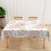 Lofaris Pink Lotus Flower Tablecloth on White for Zen Yoga or Serene Botanical Themed Dining Decor